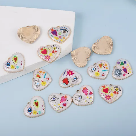 DIY Zinklegierung Herz Anhänger Mit Graffiti Muster Böser Blick Blume Stern Für Halskette Schlüsselanhänger Schmuckherstellung