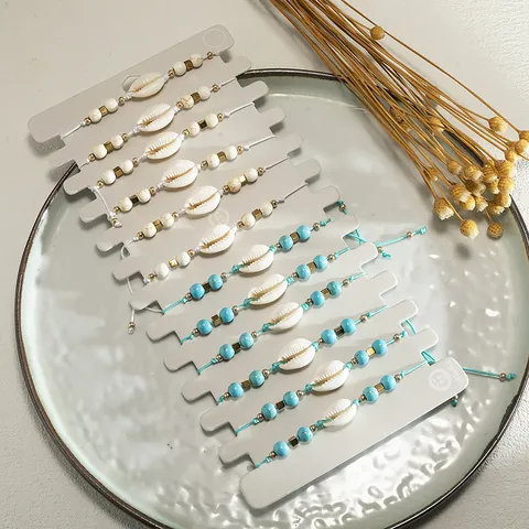 Pulsera de Cuentas de Concha Natural Bohemia Cuerda Trenzada Ajustable Cuentas Blancas Azules Joyería de Playa para Mujer Hombre