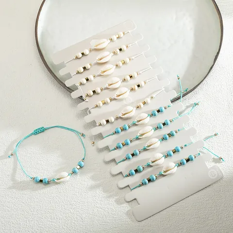 Pulsera de Cuentas de Concha Natural Bohemia Cuerda Trenzada Ajustable Cuentas Blancas Azules Joyería de Playa para Mujer Hombre