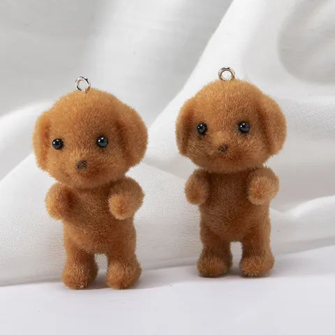 Cute Flocked Brown Poodle Dog Keychain Resin Animal Pendant For Backpack Charms Jewelry Accessories For Women Girls Gift