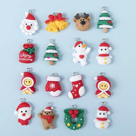 Ciondoli in Resina Natalizi per Creazione Gioielli Fai-da-te Babbo Natale Pupazzo di Neve Renna Albero Mini Ciondoli per Portachiavi Cover Cellulare