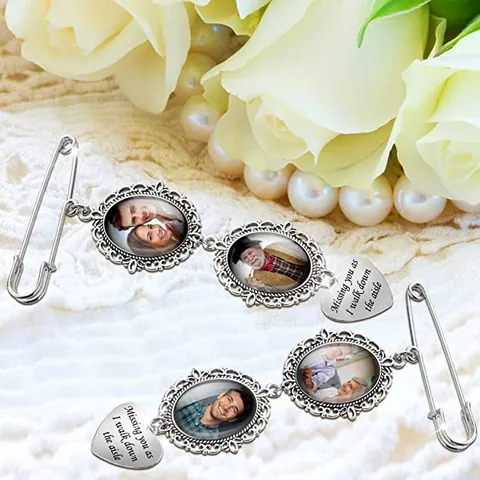 Broche de Aleación Vintage Marco de Fotos DIY Para Boda Conmemorativa Color Plata Corazón Alas de Ángel Colgante Joyería Regalo