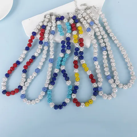 Hip Hop Rhinestone Disco Ball Beaded Necklace For Men Women Adjustable Polymer Clay Rhinestone Ball Neck Chain Jewelry Gift