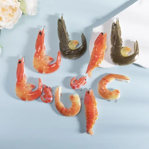 Realistic Simulation Shrimp Prawn Food Model Pendant For DIY Jewelry Making Keychain Craft Charms Creative Accessory