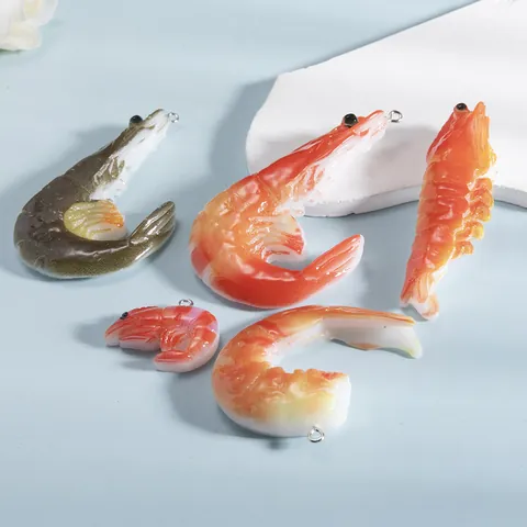 Realistic Simulation Shrimp Prawn Food Model Pendant For DIY Jewelry Making Keychain Craft Charms Creative Accessory