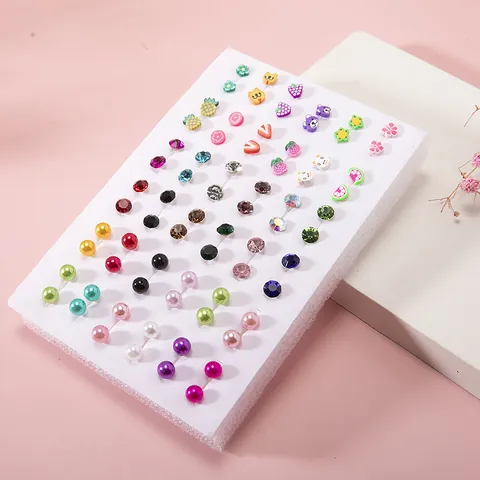 Cute Resin Rhinestone Stud Earrings Variety Fruit Animal Flower Pattern Jewelry For Girls Kids Daily Decorative Accessories