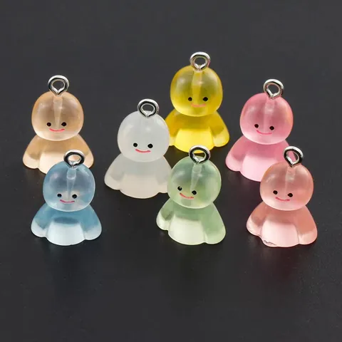 Luminous Halloween Ghost Pendants Resin Charms For Jewelry Making Smile Face Glow In The Dark Miniature Elf Keychain Accessory