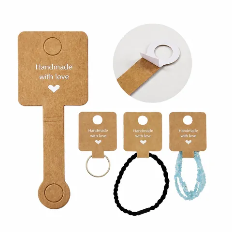 Etichette in Carta Handmade With Love Carte Espositore per Gioielli Stampa a Cuore per Elastici Capelli Orecchini Collane Imballaggio Regalo