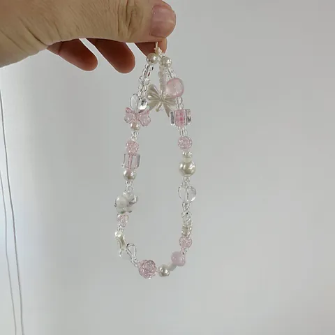 Handgemaakt Acryl Kralen Telefoonkoord Roze Bloem Hart Strik Paddenstoel Charm Polsband Mobiele Telefoon Hangende Ketting Vrouwen