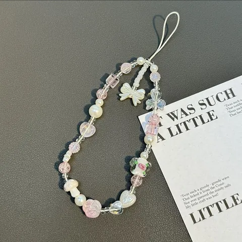 Handgemaakt Acryl Kralen Telefoonkoord Roze Bloem Hart Strik Paddenstoel Charm Polsband Mobiele Telefoon Hangende Ketting Vrouwen