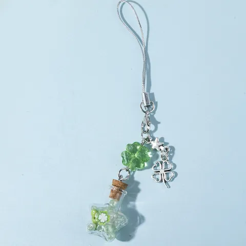 Vierblättriges Kleeblatt Stern Wunschflasche Schlüsselanhänger Legierung Harz Grün Glasflasche Handy Anhänger Glücksstern Tasche Anhänger Für Damen