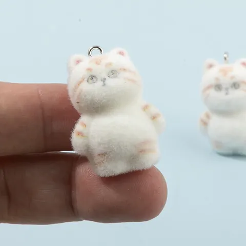 Flocked Resin Cat Pendants Cute Tabby Animal Charms For DIY Jewelry Making Keychain Phone Bag Decor Accessories