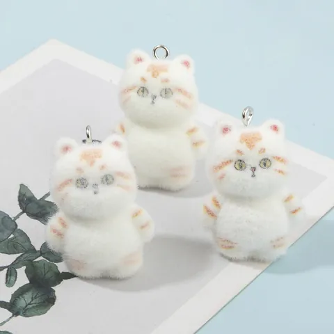 Flocked Resin Cat Pendants Cute Tabby Animal Charms For DIY Jewelry Making Keychain Phone Bag Decor Accessories