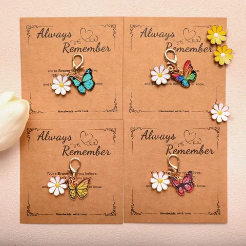 Enamel Butterfly Daisy Charm Keychain With Inspirational Quote Card Alloy Lobster Clasp Bag Pendant For Women Girls Gift