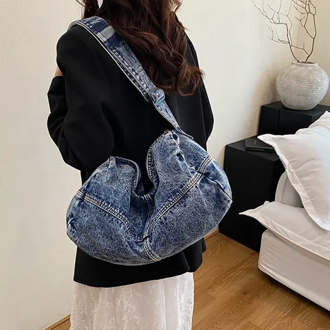 Borsa a Tracolla Vintage in Denim Patchwork Grande Capacità Hobo Tote Bag per Donna Retro Casual Streetwear Borsa a Spalla Tracolla Regolabile