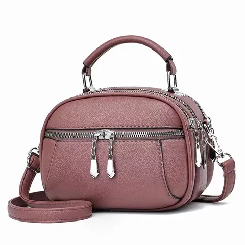 Women Vintage Pebbled PU Leather Handbag Multi Zipper Crossbody Bag Simple Solid Color Small Square Bag With Top Handle