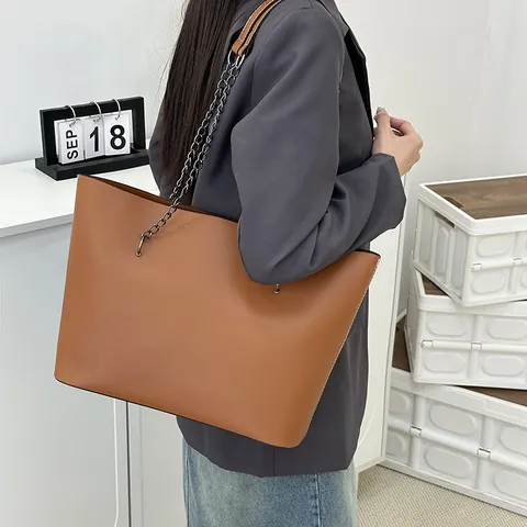 Borsa Tote da Donna in Pelle PU con Catena in Metallo Stile Vintage Minimalista per Pendolarismo Ufficio Viaggio Borsetta