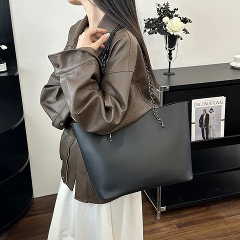 Borsa Tote da Donna in Pelle PU con Catena in Metallo Stile Vintage Minimalista per Pendolarismo Ufficio Viaggio Borsetta