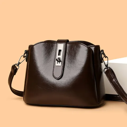 Women's Retro Simple Glossy PU Leather Crossbody Bag Solid Color Shoulder Bag With Metal Lock Casual Travel Commute Handbag