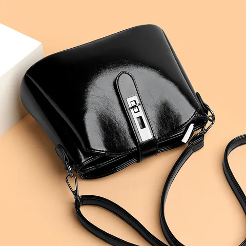 Women's Retro Simple Glossy PU Leather Crossbody Bag Solid Color Shoulder Bag With Metal Lock Casual Travel Commute Handbag