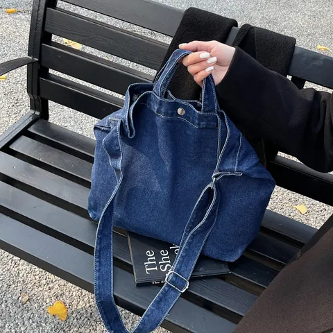 Bolso Tote de Denim Vintage para Mujer Gran Capacidad Bolso de Hombro Casual de Lona con Correa Ajustable