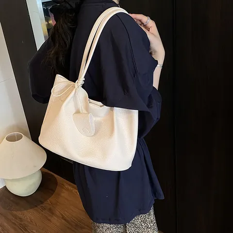 Sac Fourre-tout en Cuir PU Motif Litchi pour Femmes Ensemble Deux Pièces Grande Capacité Sac à Bandoulière Minimaliste