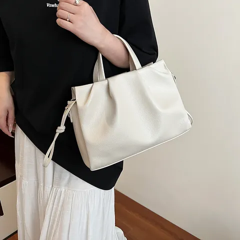 Damen Umhängetasche mit Raffung Großes Fassungsvermögen PU Leder Litschi Textur Schultertasche Für den Täglichen Arbeitsweg