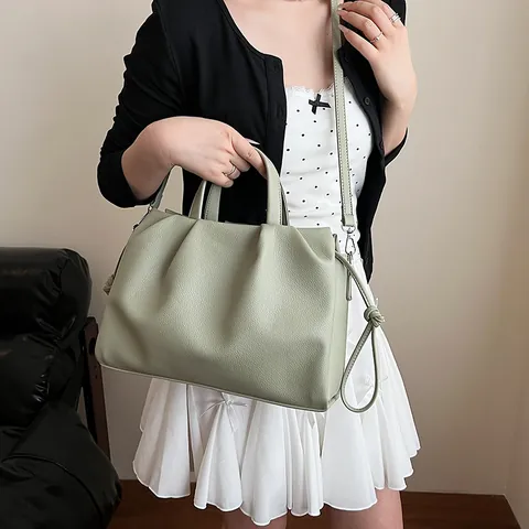 Damen Umhängetasche mit Raffung Großes Fassungsvermögen PU Leder Litschi Textur Schultertasche Für den Täglichen Arbeitsweg