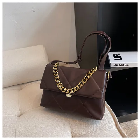 Mode Dames Gewatteerde Ruitjes Schoudertas Vintage PU Leer Metalen Ketting Grote Capaciteit Handtas Crossbody Tote