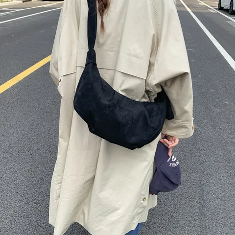 Borsa Hobo da Donna Retro in PU Effetto Scamosciato Grande Borsa a Mezzaluna a Tracolla Con Tracolla Annodata Borsa Daily