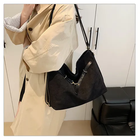 Bolso Tote de Ante de Gran Capacidad Retro para Mujer Vintage Cuero Sintético Bolso de Hombro Handbag Casual Empalme Hebilla Metal
