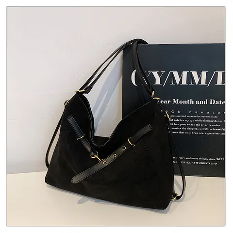 Bolso Tote de Ante de Gran Capacidad Retro para Mujer Vintage Cuero Sintético Bolso de Hombro Handbag Casual Empalme Hebilla Metal