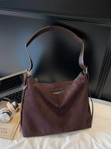 Women Large Capacity Velvet Tote Bag Matte Texture Shoulder Bag Retro Urban Minimalist Commuter Hobo Handbag For Daily Travel