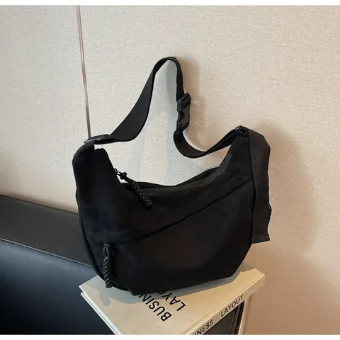 Bolso Bandolera Casual para Mujer Media Luna Gran Capacidad Minimalista Color Sólido Lona Bolso de Hombro Con Correa Ancha Ajustable