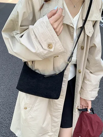 Vintage Suede-look PU Leather Hobo Bag Minimalist Half-moon Shoulder Bag Crossbody Dumpling Tote For Women Daily Commute
