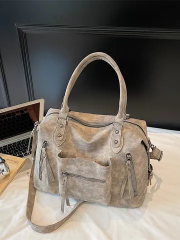 Grand Sac Cabas Vintage Pour Femmes En Suède Synthétique Avec Multi Poches Et Glands Sac Bandoulière Décontracté Pour Le Travail