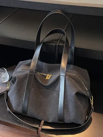 Bolso Tote de Lona de Gran Capacidad para Mujer Casual Conmutar Viaje Bolso de Hombro con Cremallera Color Sólido Versátil Bolso Escolar para Estudiantes