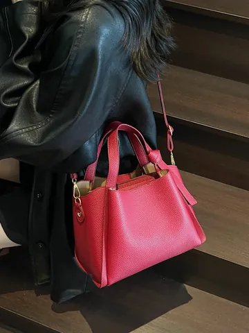 Bolso de Cubo de Cuero PU con Grano de Guijarro para Mujer Gran Capacidad Bolso de Mano para Viaje con Correa Ajustable