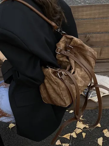 Borsa Boston in Pelle PU Vintage da Donna Grande Capacità Retro Casual Borsa a Tracolla Tracolla Regolabile Pendolarismo