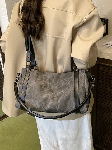 Borsa Boston in Pelle PU Vintage da Donna Grande Capacità Retro Casual Borsa a Tracolla Tracolla Regolabile Pendolarismo