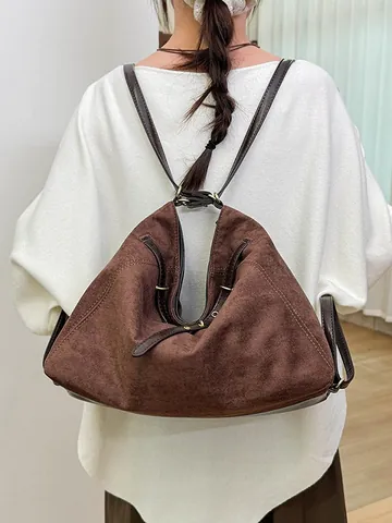 Vintage Wildlederimitat PU Leder Große Kapazität Tragetasche Für Damen Retro Hobo Umhängetasche Pendeln Reise Rucksack Handtasche