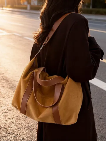 Damen Tragetasche Große Kapazität PU Leder Wildleder Textur Leopardenmuster Minimalistisch Reise Umhängetasche Lässige Handtasche