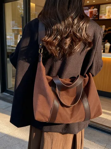 Damen Tragetasche Große Kapazität PU Leder Wildleder Textur Leopardenmuster Minimalistisch Reise Umhängetasche Lässige Handtasche