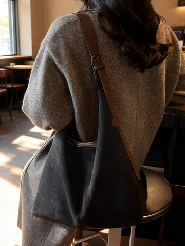 Damen Große Kapazität Leopardenmuster Wildlederimitat Tote Bag Retro Koreanischer Stil Hobo Schultertasche Mit Verstellbarem Gurt