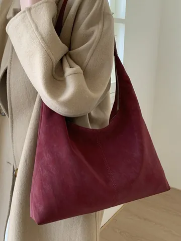 Damen Retro Große Kapazität Wildleder Matte PU Leder Hobo Tasche Minimalistisch Vintage Schultertasche Für Alltag