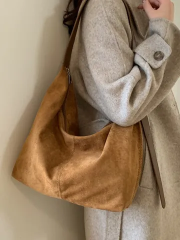 Bolso Hobo de Gamuza Vintage para Mujer Gran Capacidad Minimalista Retro Cuero PU Bolso de Hombro Tote para Viaje Diario