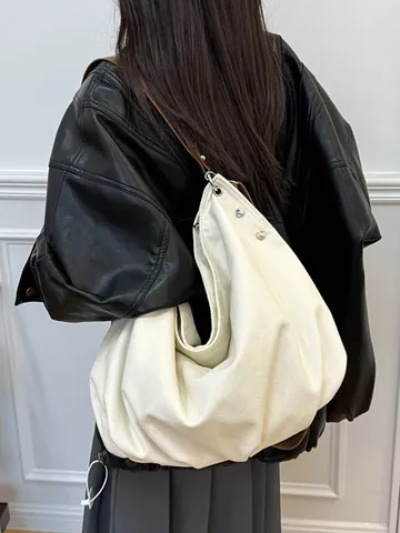 Bolso Hobo de Lona de Gran Capacidad para Mujer Vintage Color Sólido Bolso de Hombro Cruzado Con Correa Ajustable