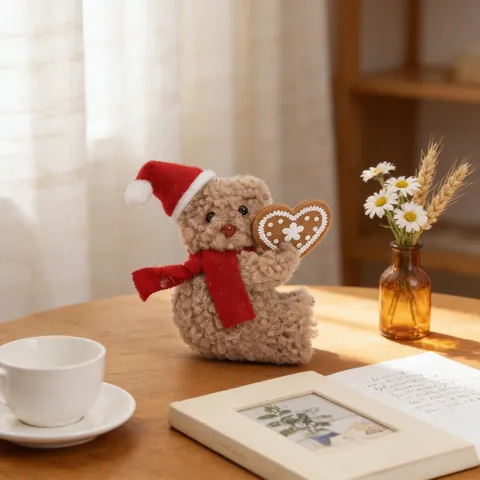 Adorno Colgante de Peluche de Oso de Navidad Con Gorro Rojo Bufanda Corazón Pan de Jengibre Decoración para árbol Fiesta Regalo