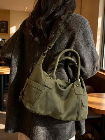 Bolso Bandolera Vintage de Cuero PU Mate de Gran Capacidad para Mujer Bolso de Mano Retro Boston Bolso de Viaje Ocio