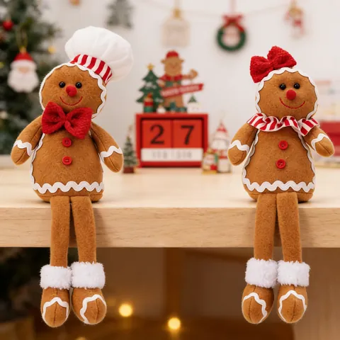 Χριστουγεννιάτικη Λούτρινη Κούκλα Gingerbread Man Με Μακριά Πόδια Καθιστό Διακοσμητικό Για Γραφείο Σπίτι Γιορτή Πάρτι